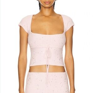 Danielle Guizio Miki Sequin Knit Sweater Top Ballet Slipper Pink Medium NWT